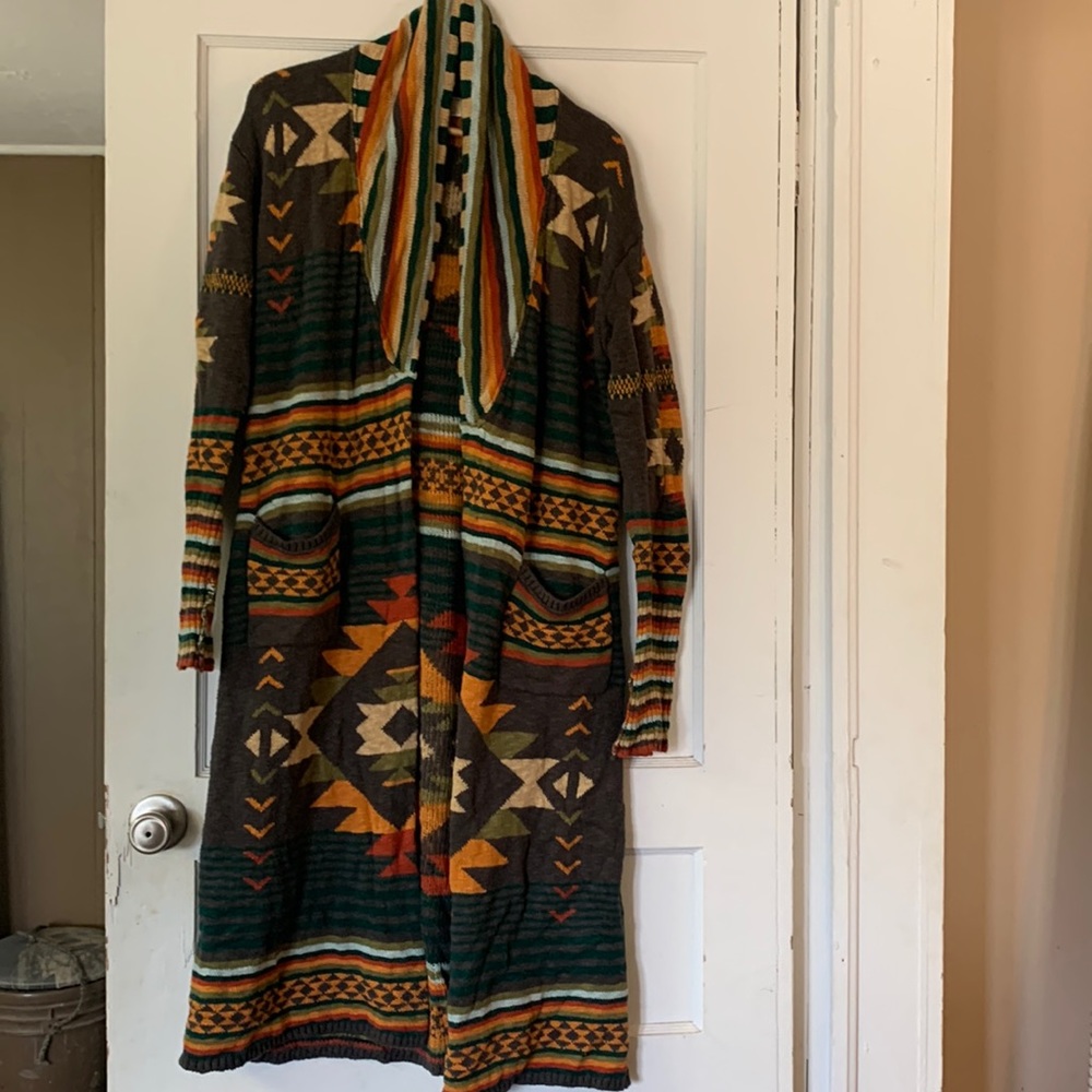 Faherty yellowtail Aztec long duster cardigan. M